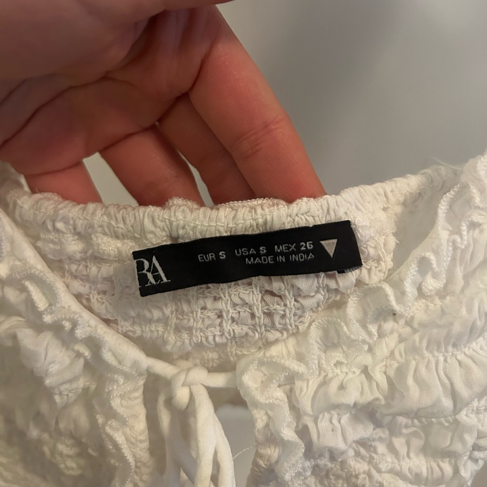 Zara Textured Lace Up Top in Oyster White - Picture 4 of 5